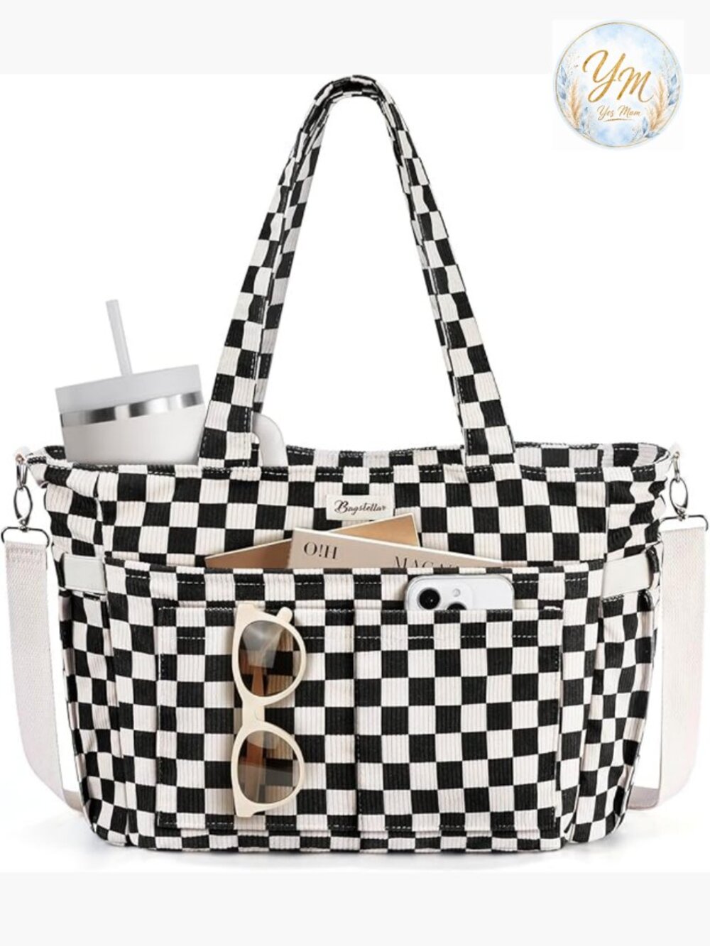 Corduroy Laptop Tote Bag with 17 Pockets 40oz Cup Holder